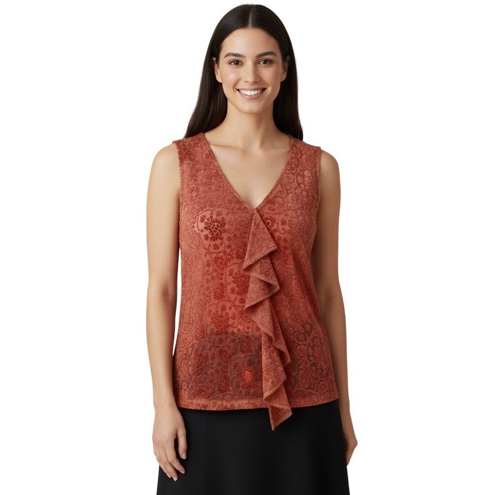 Anthropologie The Lilies‎ Red Silk Burnout Velvet Ruffle Top Size 10 Whimsigoth